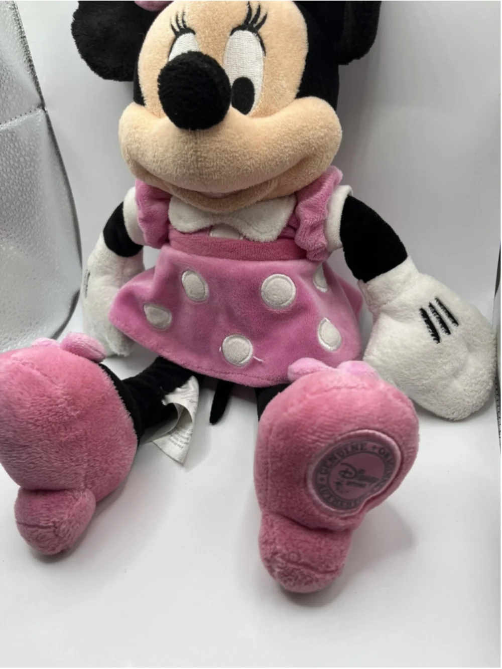 Disney Store Plush Minnie Mouse Plush Embroidered Detail Pink Bow Shoes Dress